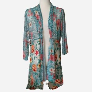 Ruby Rd Cardigan Duster Women’s Size SP Open Bright Colorful Velvet Floral